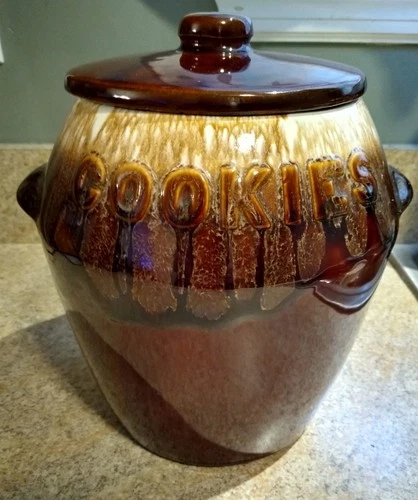 Vintage McCoy Pottery Brown Drip Glaze Cookie Jar with Lid