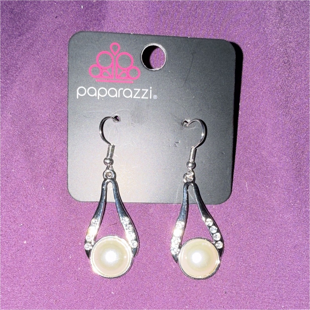 Paparazzi Silver Teardrop Dangle Earrings with Imitation Pearl, Hook Closure
