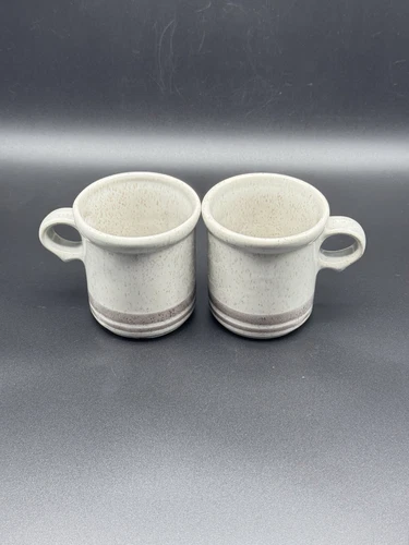 Set of 2 Vintage MCM McCoy Pottery USA 1412 Brown Grey Striped Coffee Mug Cups
