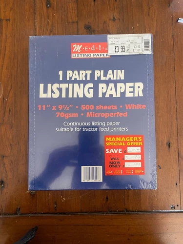 1 Part Plain Listing Paper 11" x 9.5" 70gsm microperfed - 2 packs
