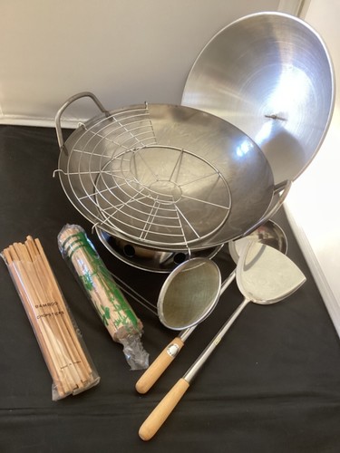 Taylor NG Taiwan 9 Piece Cooking Wok Set Plus Extra Chinese Bamboo Chopsticks - Picture 2 of 10