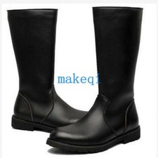 Mens Riding boots Military Boots zipper PU Leather Knee High Equestrian Boots