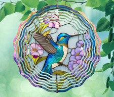 8 Inch Hummingbird Stained Glass Look Hanging Wind Spinner Yard Garden 8rw025