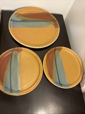 Lot Of 3 PCs Studio Pottery 2 Dinner Plates, 1 Platter Signed