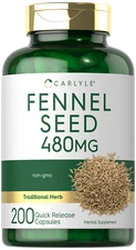 Fennel Seed Capsules 480mg | 200 Count | Non-GMO | by Carlyle