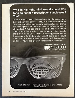 1966 Renauld International Sunglass Spectaculars Orama IV Lenses Vtg Print Ad