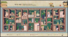 S. Korea KPCC2903-12 Painting, Folding Screen of Books, Scholar’s Accoutrements