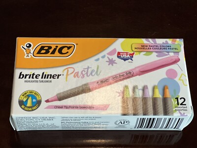 BIC Brite Liner Grip Pastel Assorted Highlighter Set, Chisel Tip, 12-Count