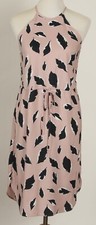 Loft Women’s Dress Small Petite Pink Black A Line Elastic Waist Sleeveless Leaf