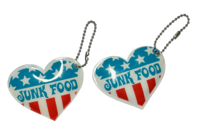 2 Junk Food Clothing Logo American Flag Puffy Heart With Beaded Key Chains, Rare