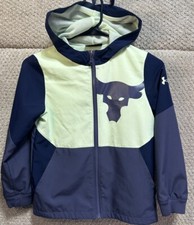 Under Armour Boys Full Zip Project Rock Hooded Jacket Green Blue Loose Small