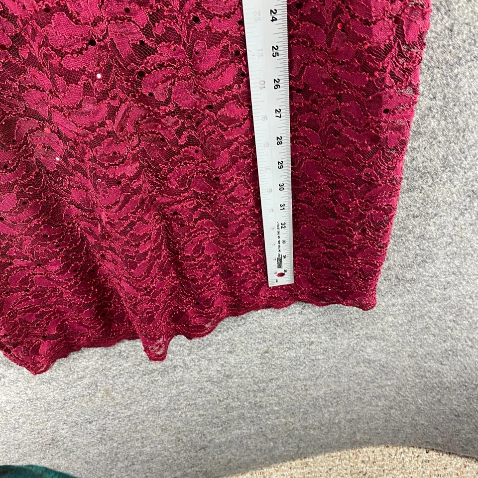 Connected Apparel Dress Women 4 Red Floral Crochet Lined V-Neck Sheath Midi - Image 4 of 4