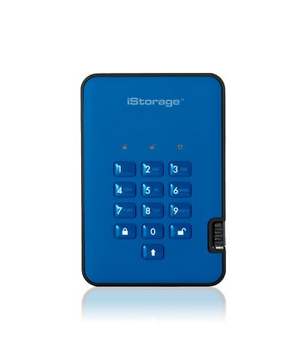 iStorage diskAshur2 256GB blau | Passwortgeschützt, sichere verschlüsselte SSD.