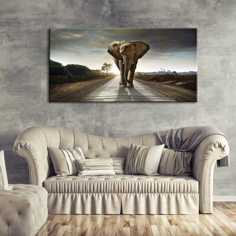 Canvas Prints Painting Picture Wall Art Home Decor Elephant Brown Large