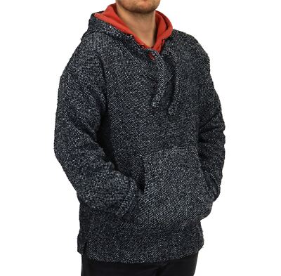 Recycled Mexican Baja Jerga Hoody Sweatshirt Jacke Kapuze Warm Hippie Grau