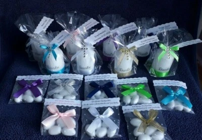 HANDGEFERTIGT Kerze Danke Gastgeschenke mit Mandeln Taufe,Kommunion,Konfirmation Tischdeko