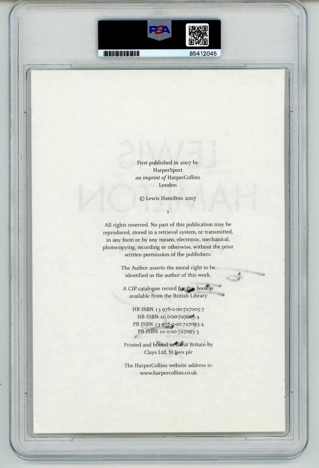 Lewis Hamilton ~ Signed Autographed "My Story" Auto Page ~ PSA DNA Encased view 2