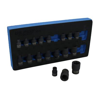 Impacted Female Torx / E Sockets E5 - E24 3/8'' and 1/2'' Drive 17pc By U S Pro