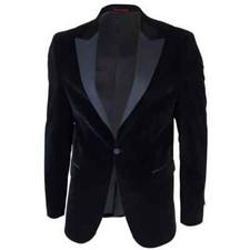 Men's Black Velvet Tuxedo Suit Jacket Dinner Blazer Shawl Lapel Formal