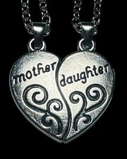 Mother Daughter 2 Piece Heart Charm necklace - Mothers Day, Mom Birthday gift