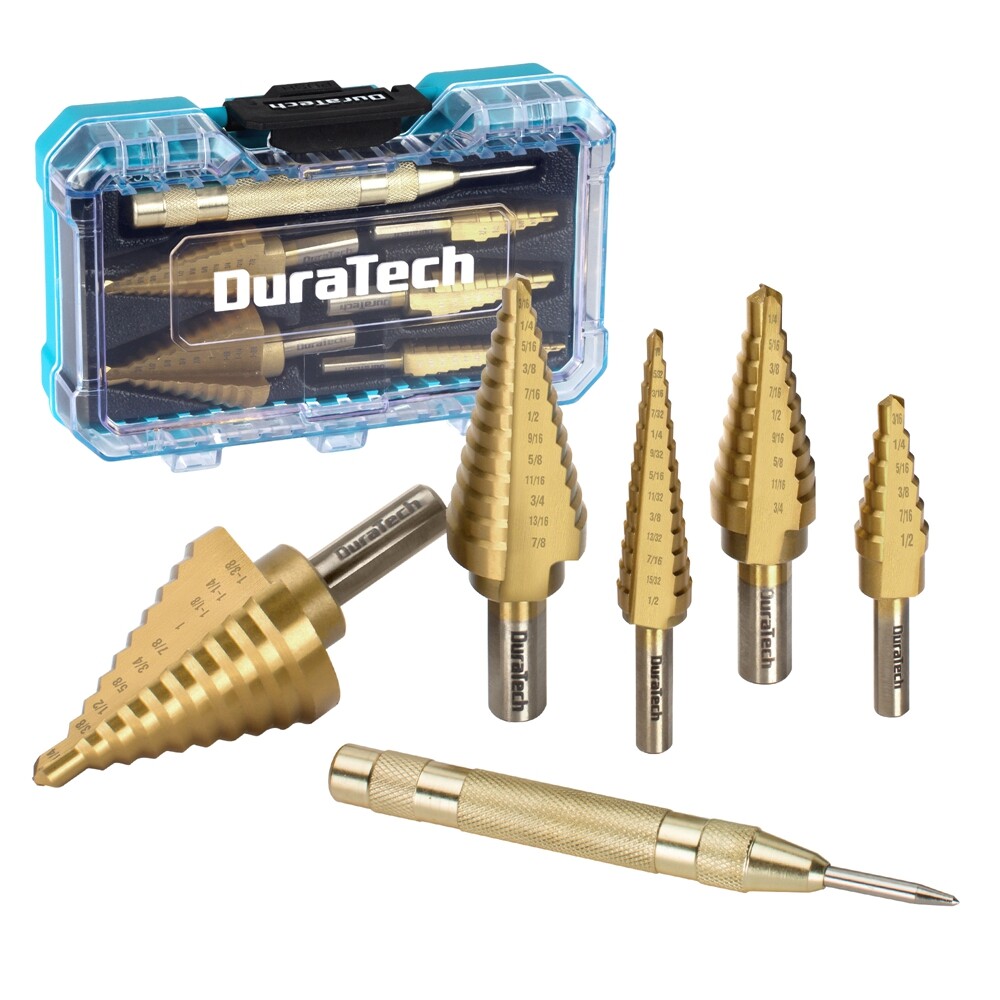 DURATECH 6PC Step Drill Bit Set Automatic Center Punch Titanium