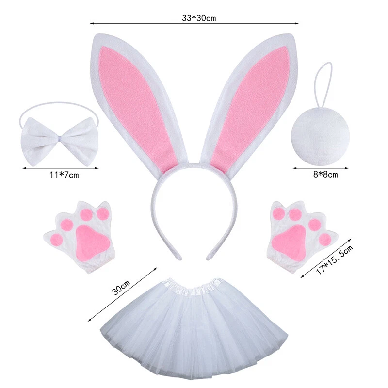 Girls Easter Bunny Costume Set Tutu Skirt Rabbit Bunny Ear Headband Tail Tie Bow - Image 4 of 4