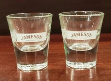 Jameson Irish Whiskey JJ&S Etched Logo Heavy Bottom Shot Glasses 1.5 oz Set of 2