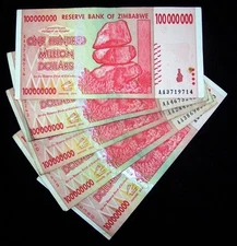 5 x Zimbabwe 100 Million Dollar Banknotes-paper money currency