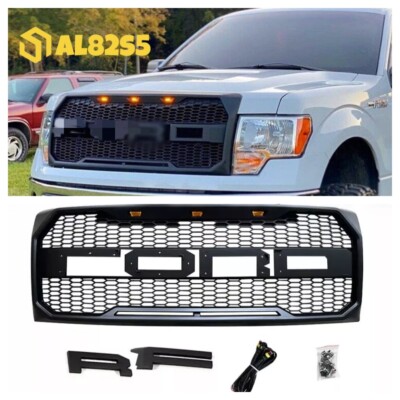 Bumper Hood Grille W/3 LEDs Raptor Style For 2009-2014 F150 F-150 Matte Black