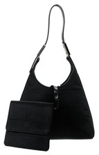 Authentic GUCCI Black Satin Leather Micro Tote Bag Italy + Matching Pochette