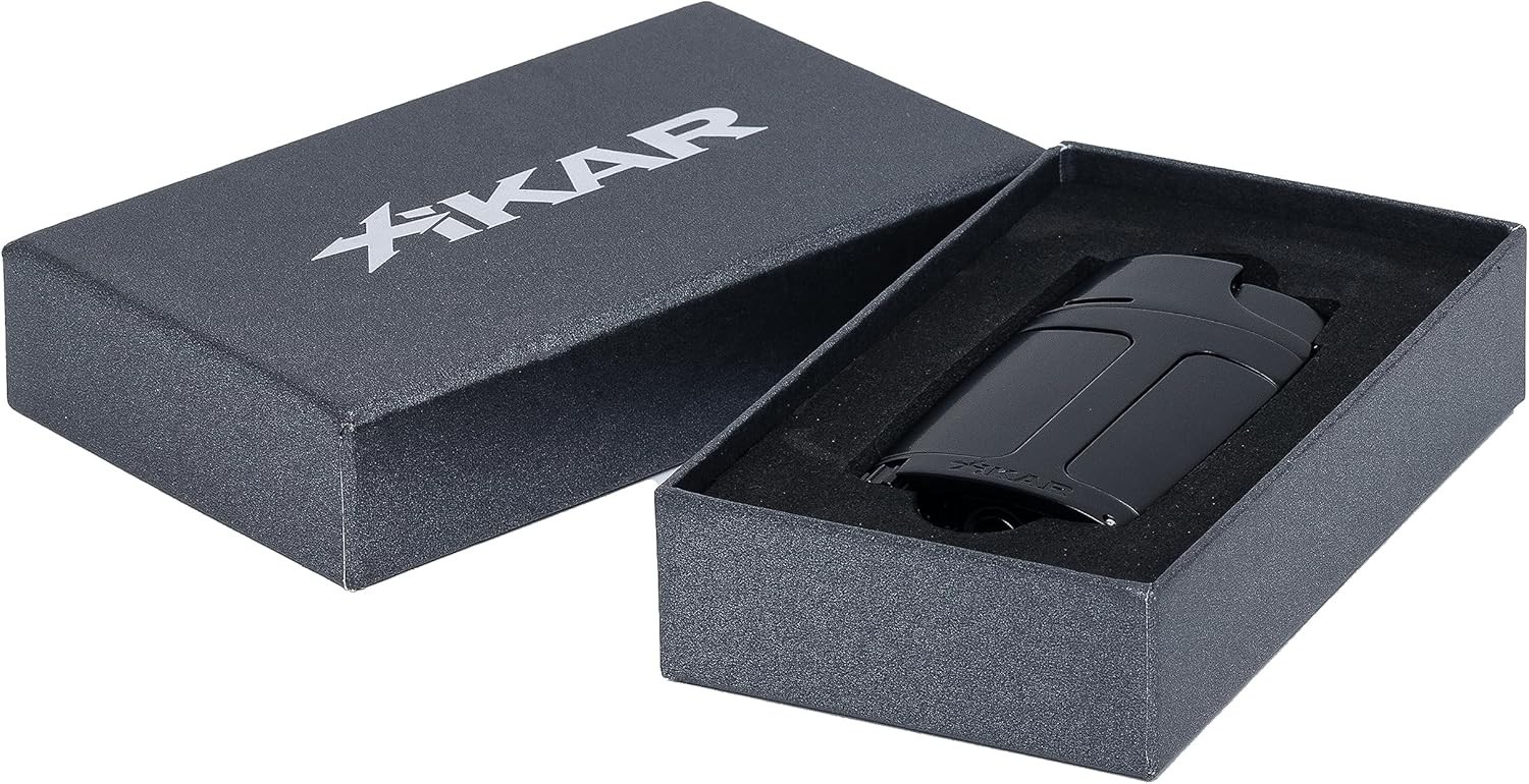 ELX Double Jet Flame Lighter, Ergonomic Design, Built-in 9mm Cigar Punch, Black