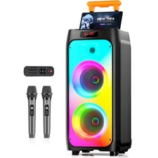 Karaoke Machine with 2 Wireless Microphones, Portable Bluetooth Karaoke 