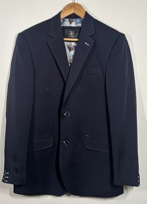 Cavani Kontrastnähte Blazer Herren 40 S dunkelblau Wollmischung Slim Fit Balljacke