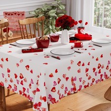 Valentine's Day Tablecloth 60x84 Inch, Waterproof Red Pink Heart Design