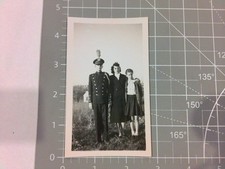 Military Man Woman Girl 1940s Snapshot Photograph Family Portrait Uniform