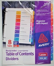 Avery Table of Contents Ready Index 8 Tabs Dividers 11133 DISCOUNTS #98m