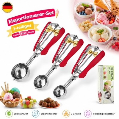 Eiskugel Portionierer 4 5 6 cm Set 3 Stück Edelstahl mit Hebel