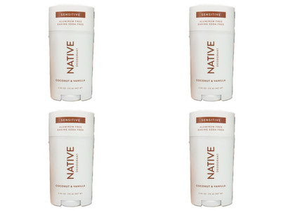Native Coconut Vanilla Whole Body Sensitive Deodorant 2.4 oz Aluminum Free 4 Pk