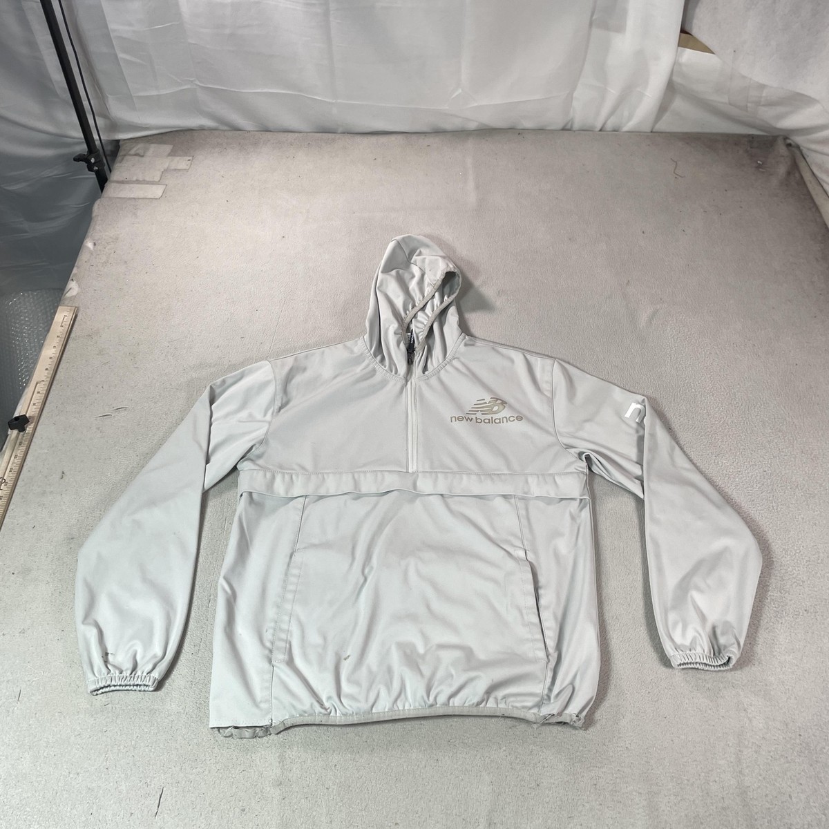 New Balance Jacket Mens Medium Gray Hooded 1/4 Zip Pullover 