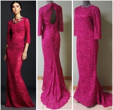 $4995 Dolce & Gabbana AUTH Rose Pink Corded Lace Cutout Back Gown 44 Cordonetto