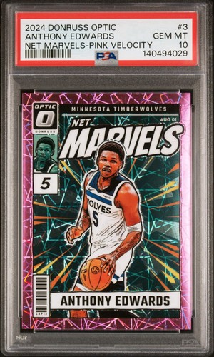 2024-25 Donruss Optic Net Marvels Anthony Edwards #3 Pink Velocity /79  PSA 10