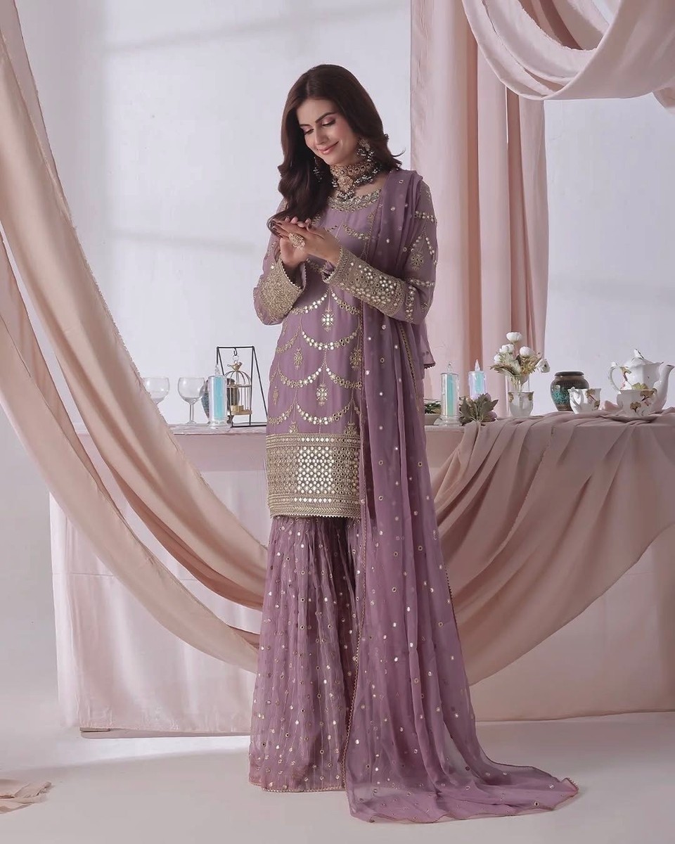 cotton sharara dress Indian Designer Suit Dusty Mauve Gold Embroidered Wedding Ready to Wear Lightweight and airy for Select Shirt Size:XXL Wedding Ivory/Cream What to wear under