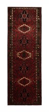 Vintage Red Geometric Wool Runner Rug, 1960s Hand-Knotted Oriental Hallway Rug