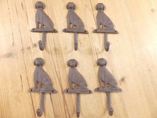 6 Cast Iron Antique Style DOG Coat Hooks Hat Hook Rack Towel LAB Retriever Puppy