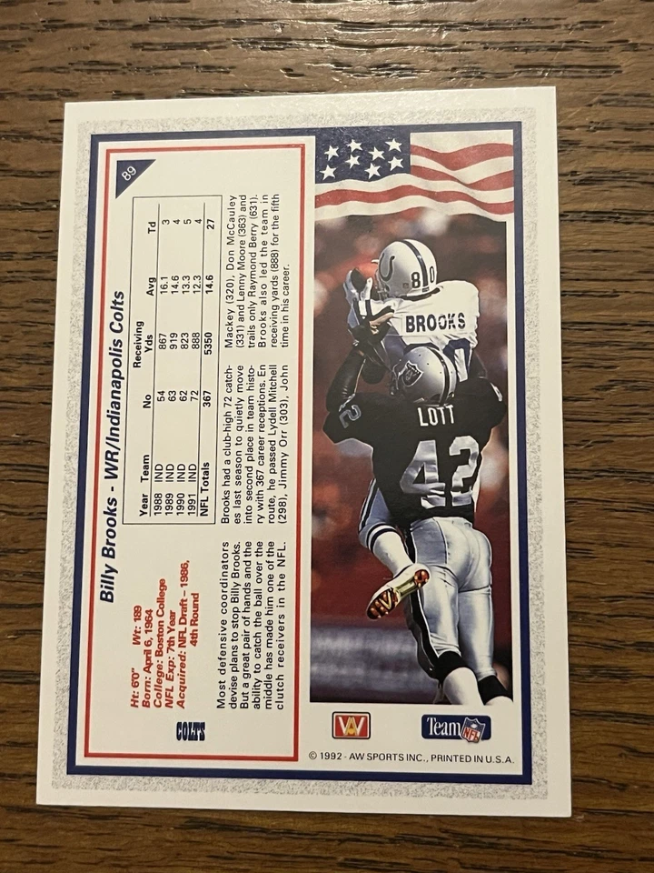 1992 All World - Bill Brooks #89 - Image 2 of 2