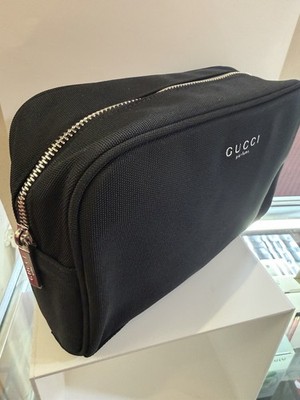 Gucci Parfums Black Cosmetic Makeup Travel Pouch Case Toiletry Bag