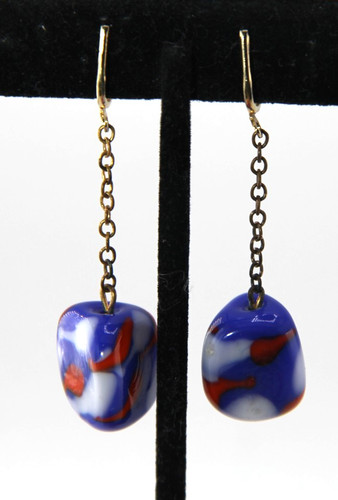 Murano Style, Art Glass, Screw Back Imitation Stud Earrings, Dangle Drop.