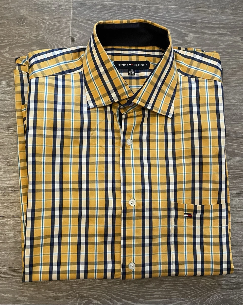 Chemise Casual Structure Homme Taille XL, Motif à Carreaux Bleu Et Jaune, Manches Longues En Coton