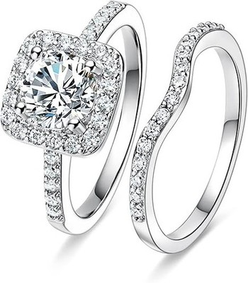 Anillo De Compromiso De Boda Chapado En Oro Blanco De 18 Quilates Para Mujer NEW