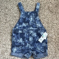 OshKosh B'gosh Blue Denim Floral Overall One-Piece 18M Pockets Snap